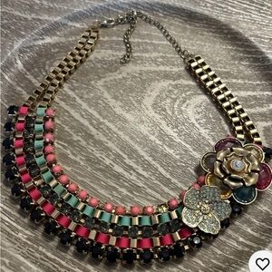 Elegant Floral Gold and Pink Necklace